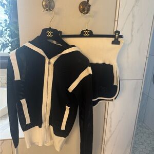 CHANEL Vented Knit Zip-Up short and hoodie set